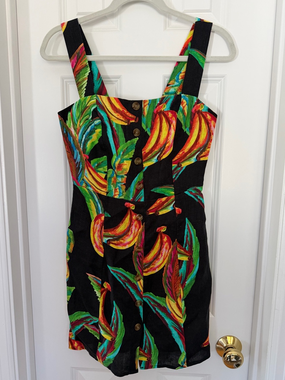 FARM Rio Banana Print Linen Blend Mini Dress XS - Picture 2 of 4